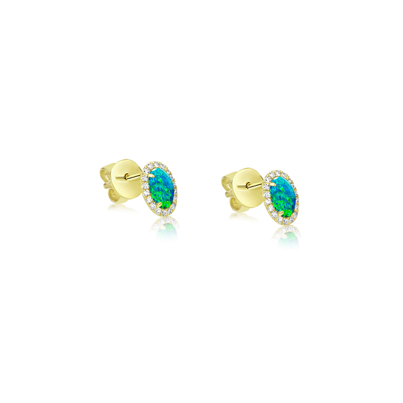 Yellow Gold Oval Opal Studs