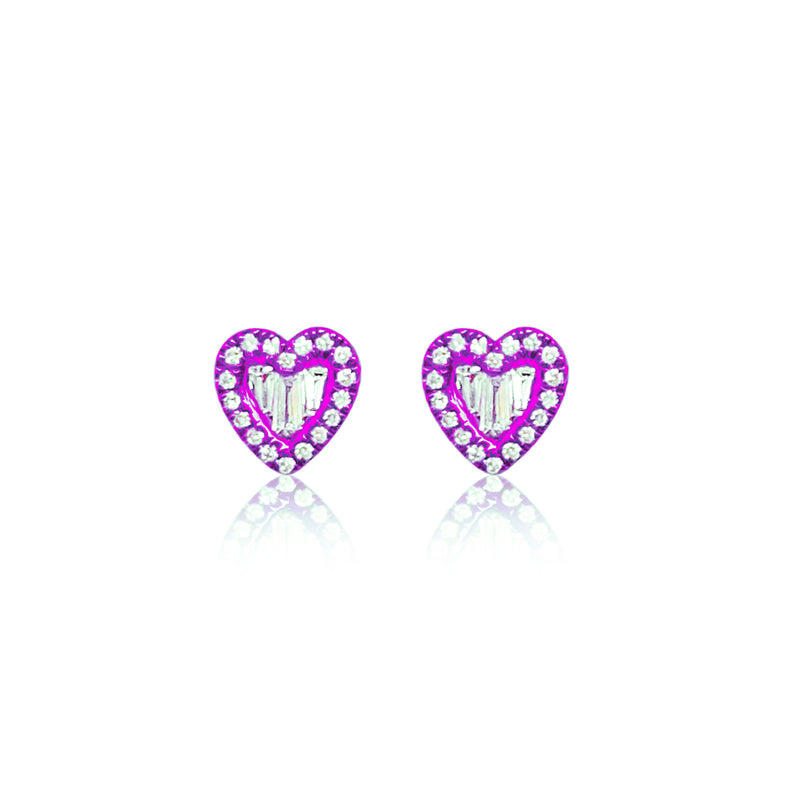 Electric Pink Diamond Heart Studs