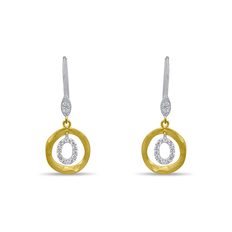 Brushed Silver and Diamond Circle Earrings