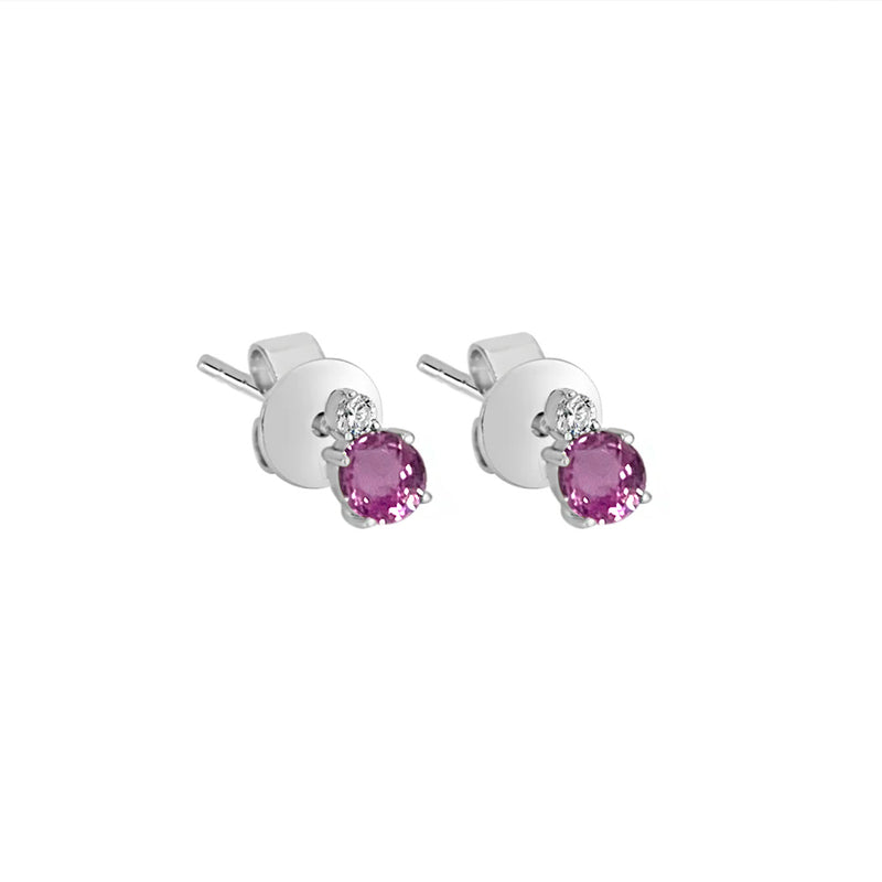 Single Pink Sapphire Diamond Studs