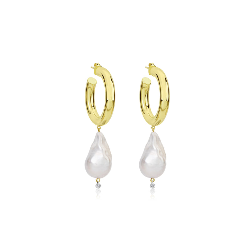 Yellow Gold and Pearl Hoop