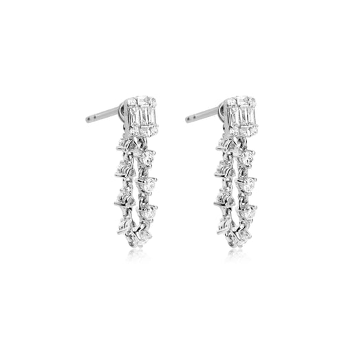 white gold emerald drop earrings with diamond chain