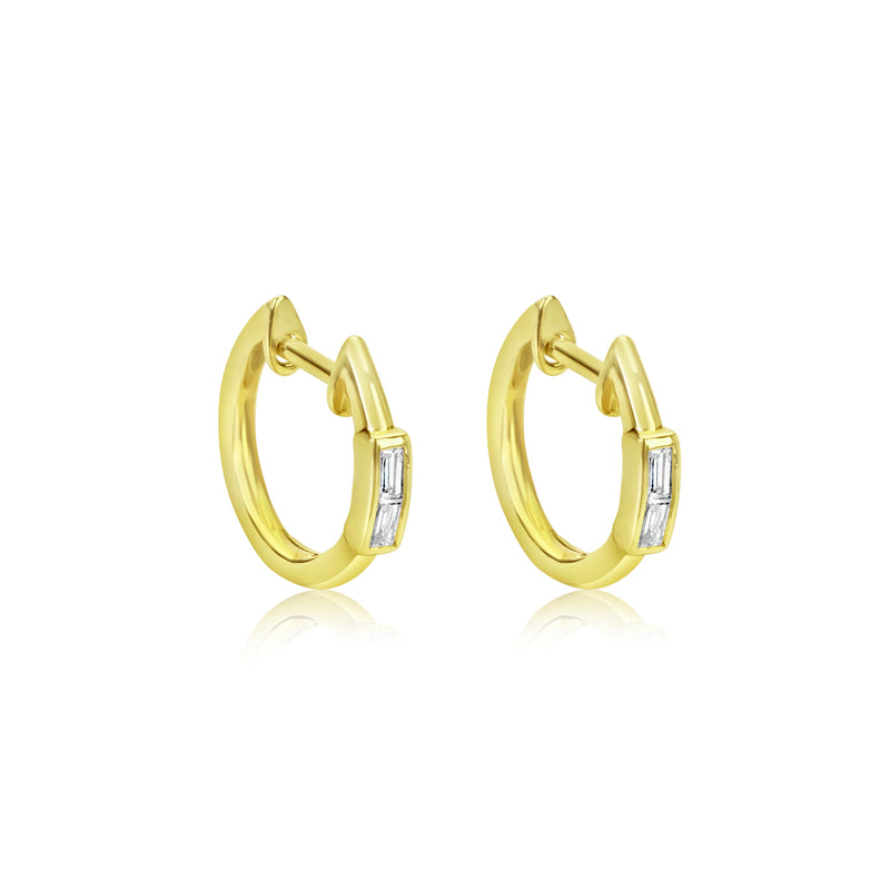 Yellow Gold Diamond Baguette Hoops