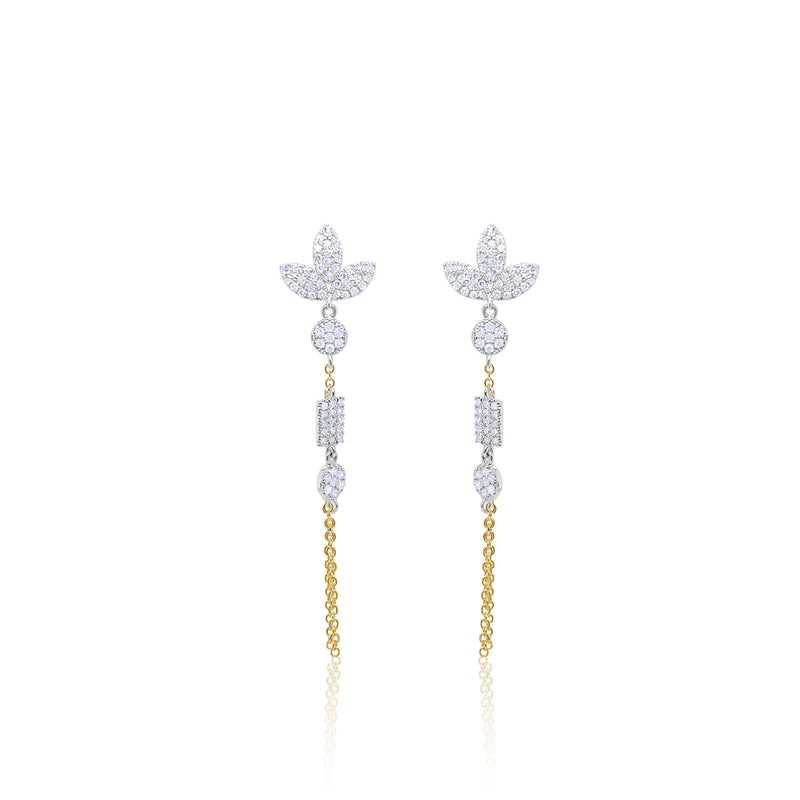 Two Tone Drop Diamond Charm Earrings