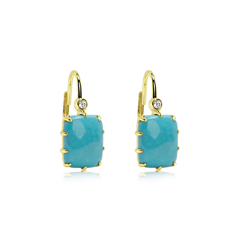 14 Kt Yellow Gold Turquoise .02 Ct Diamond Earrings