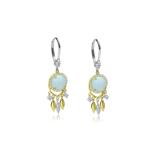 Yellow and White Gold Diamond Fringe Larimar Earrings