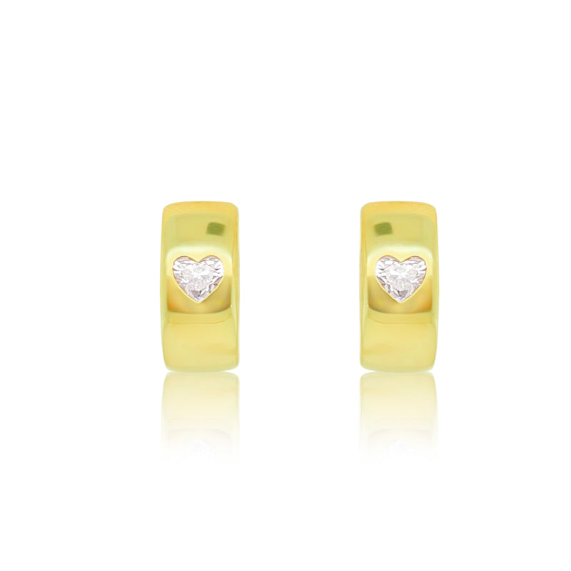 Yellow Gold Diamond Heart Huggies