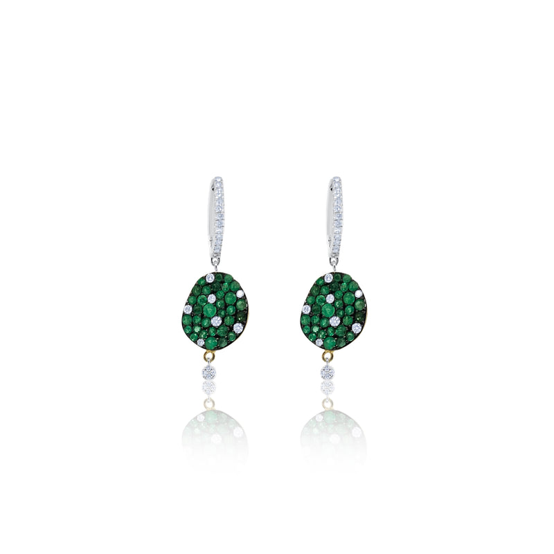 White Gold Emerald Hoops