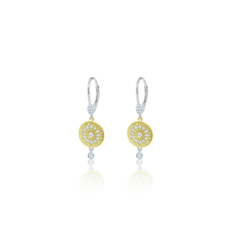 Two Tone Diamond and Gold Circle Earrings