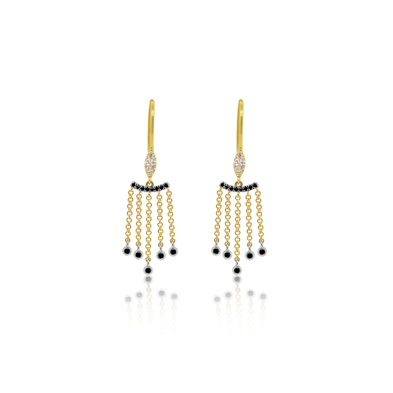 Black Diamond Bezel Fringe Earrings