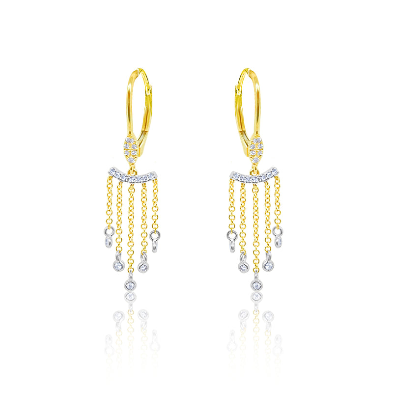 Yellow Gold Diamond and Bezel Fringe Earrings