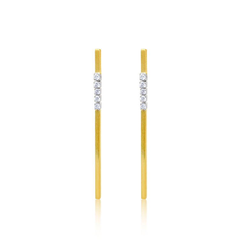 Two Tone Diamond and Gold Bar Earrings