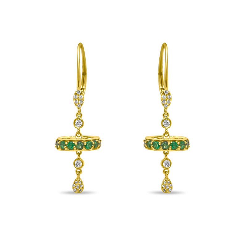Yellow Gold Emerald Wheel Earrings