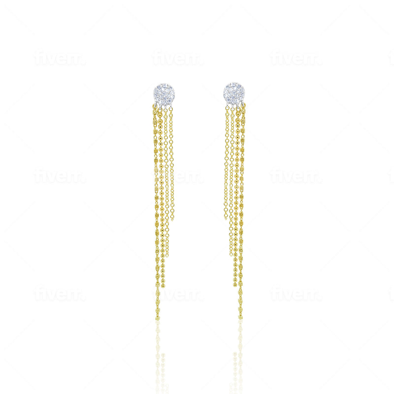 Two Tone Diamond and Fringe Earrings