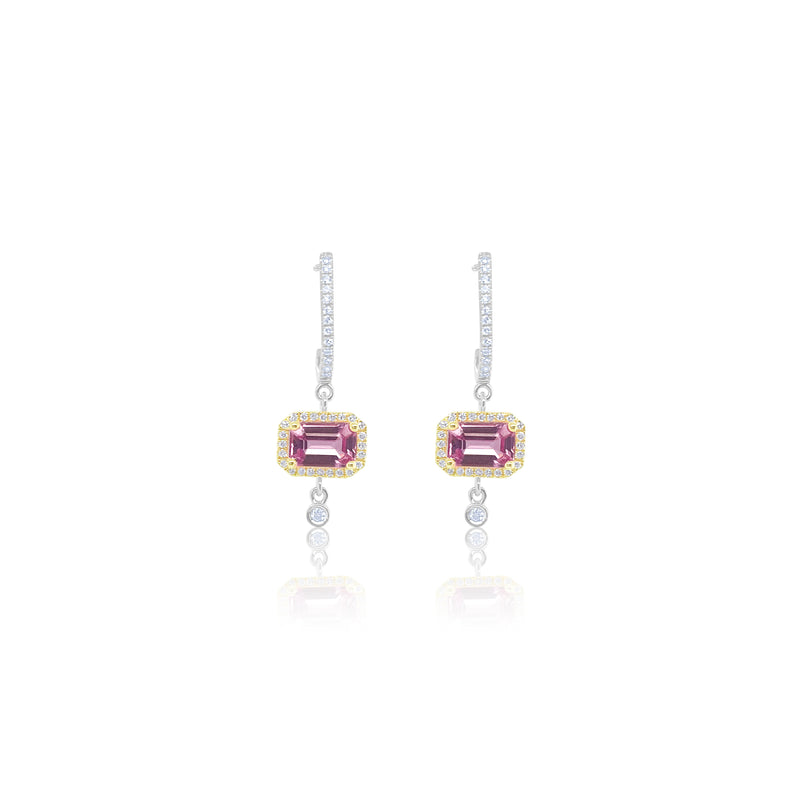 Two Tone Pink Sapphire and Diamond Earrings