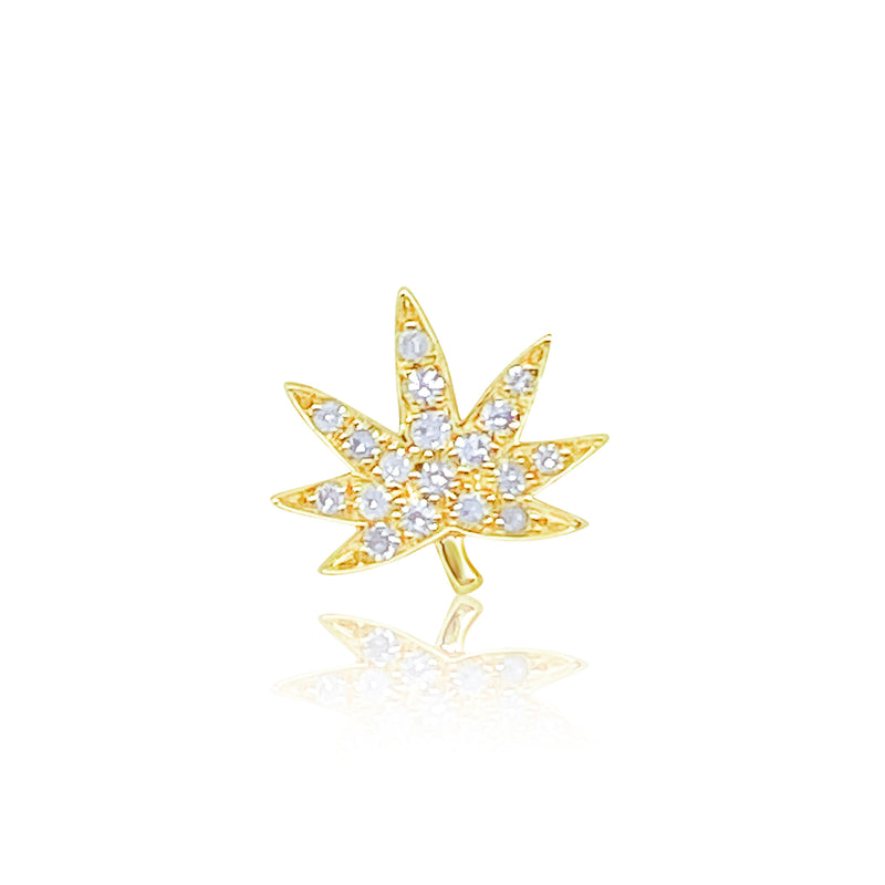 Diamond and Yellow Gold Leaf Shaped Earring (Single)