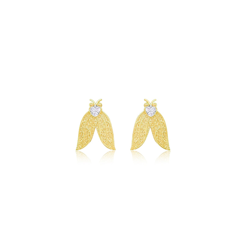 Yellow Gold Diamond Textured Wing Studs-ONLINE EXCLUSIVE
