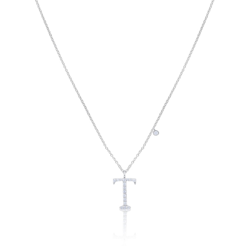 White Gold "T" Initial Diamond Necklace