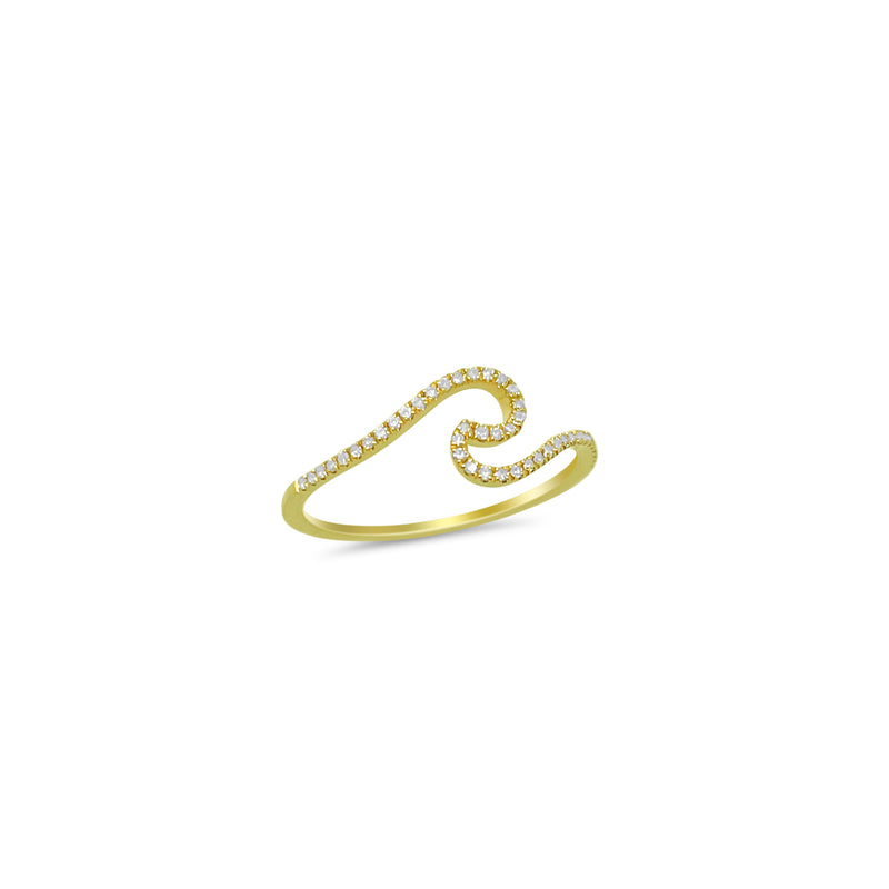 Wave Shaped Yellow Gold Ring with Diamonds