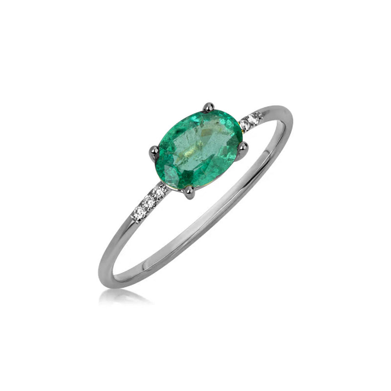 Emerald and Diamond Black Rhodium Ring