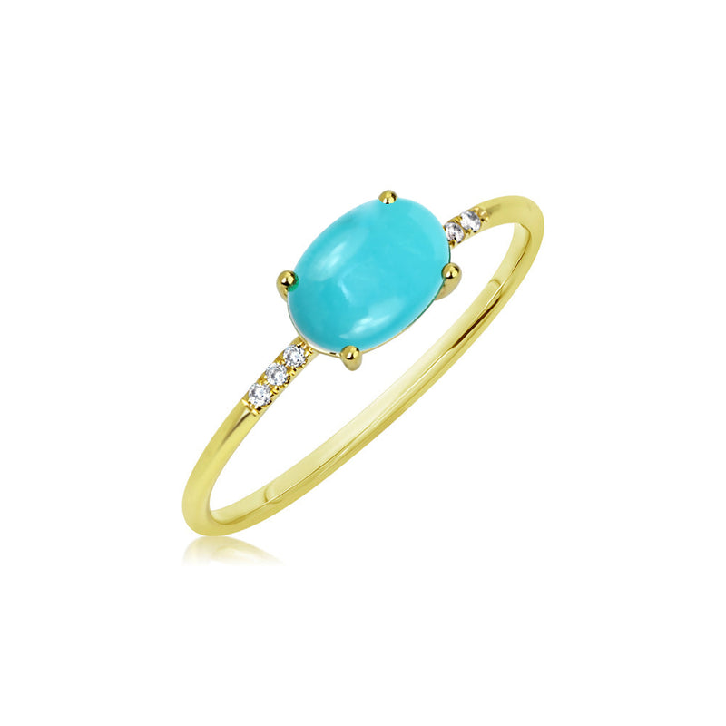 Yellow Gold Oval Turquoise and Diamond Ring