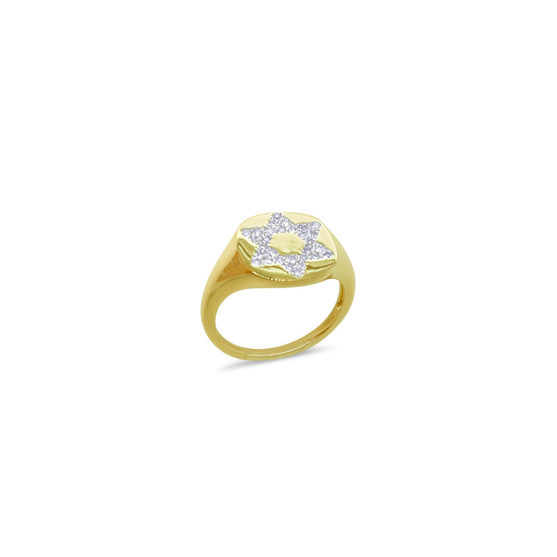 Yellow Gold Diamond Star Signet Ring