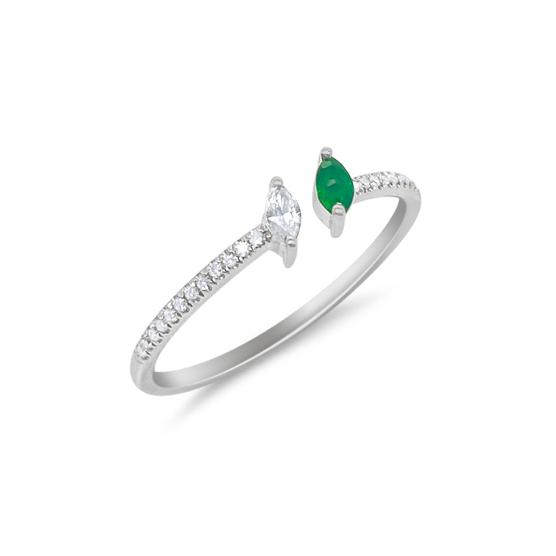 White Gold Diamond Emerald Open Ring