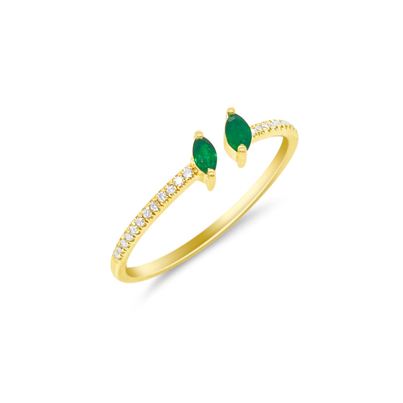 Yellow Gold Diamond Emerald Open Ring