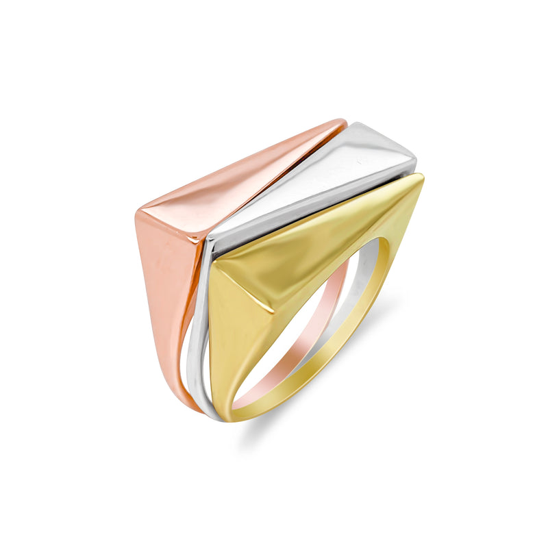 Triangle Stack Ring Set in Yellow White and Rose Gold