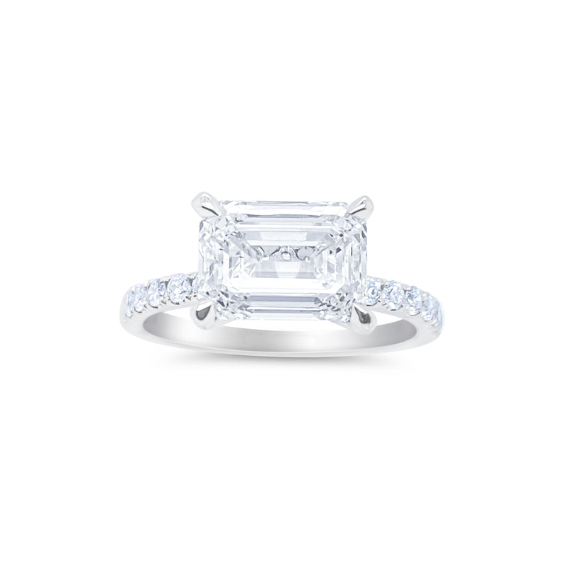 Horizontal LAB Emerald Cut Engagement Ring