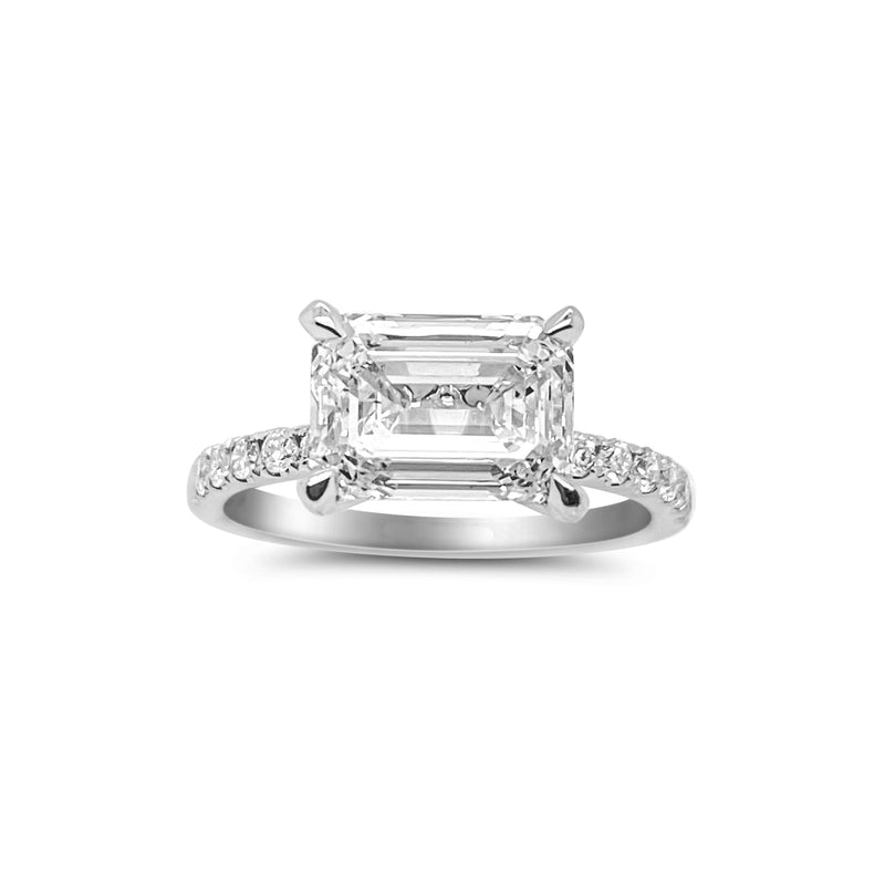 Horizontal LAB Emerald Cut Engagement Ring