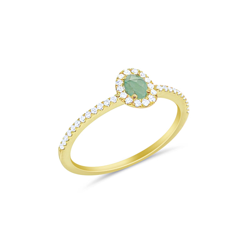 Dainty Yellow Gold and Milk Aqua Ring