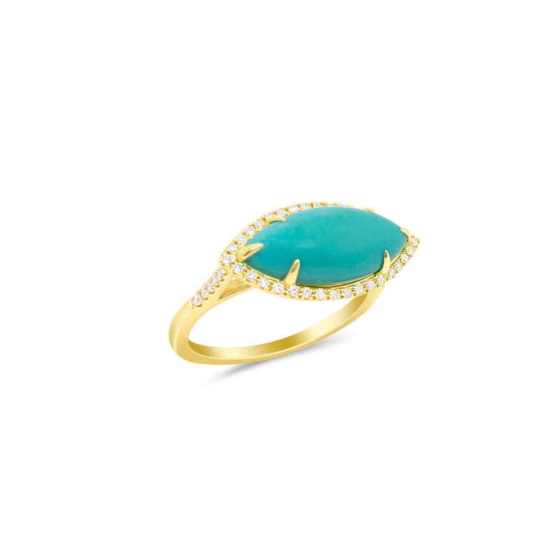 14 Kt Yellow Gold Turquoise Diamond Ring