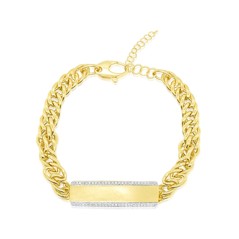 14 Kt Yellow Gold Diamond ID Cuban Chain Bracelet