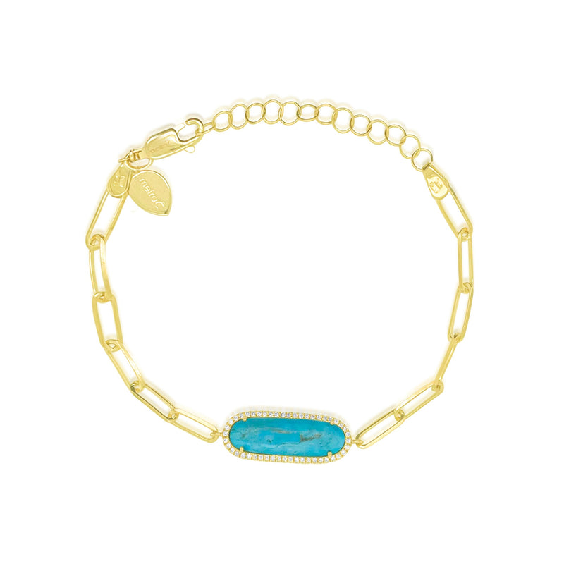 14k Yellow Gold Turquoise Paperclip Bracelet