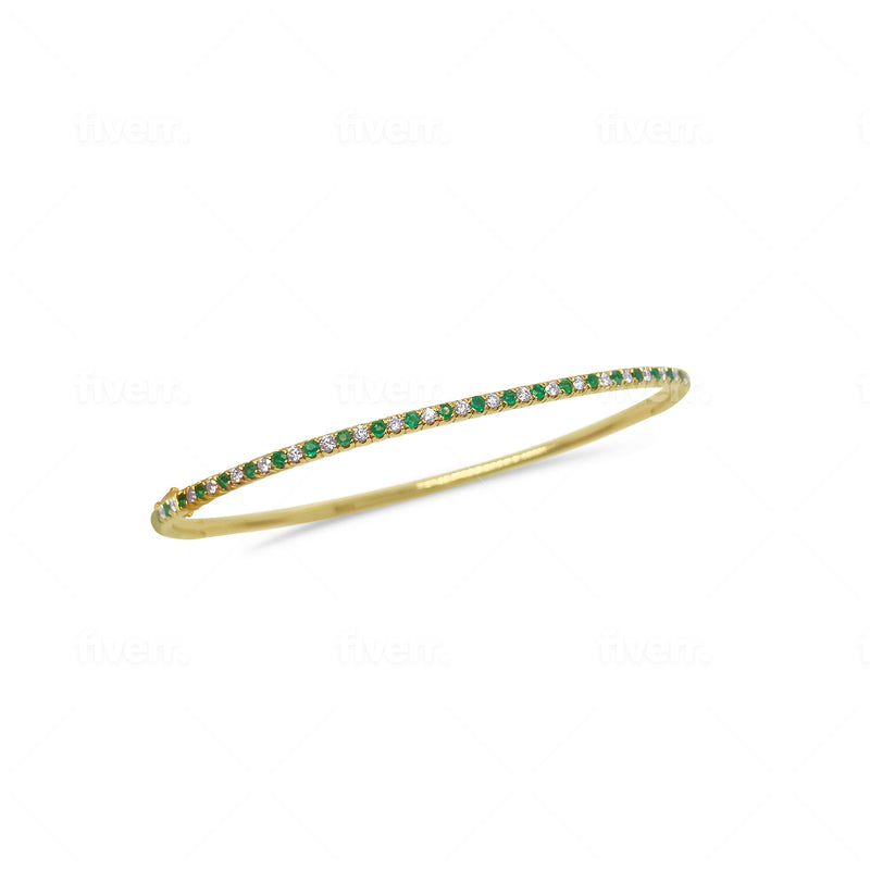 Yellow Gold Emerald Bangle- Diameter 2.5 inches