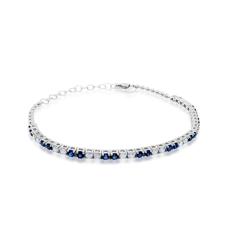 White Gold Blue Sapphire and Diamond Tennis Bracelet