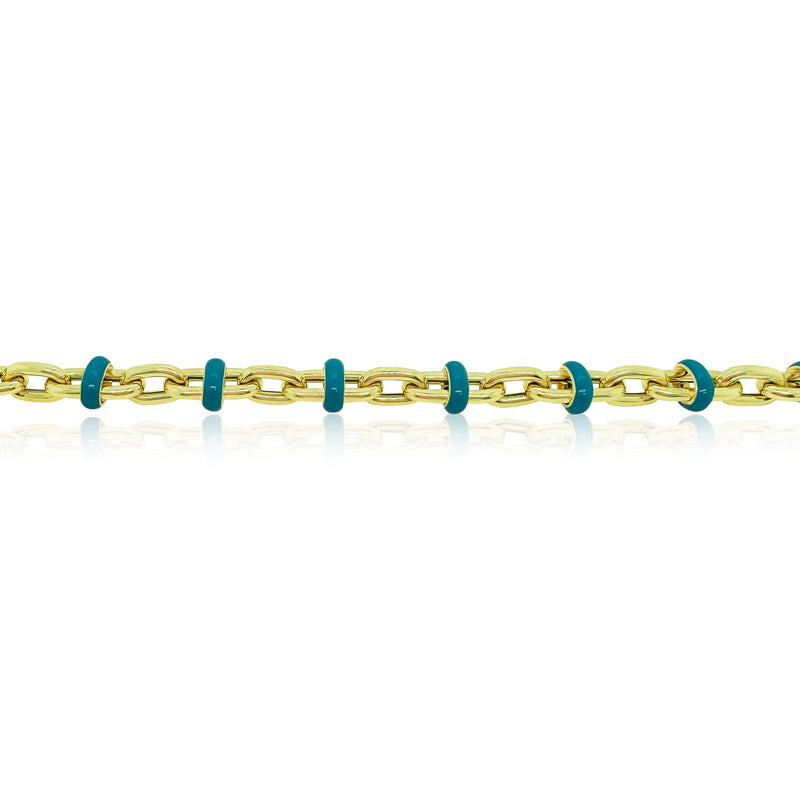 Yellow Gold Paperclip Chain Bracelet with Blue Enamel Links-ONLINE EXCLUSIVE