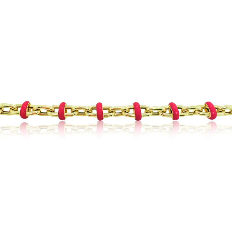 Yellow Gold Paperclip Chain Bracelet with Pink Enamel Links-ONLINE EXCLUSIVE