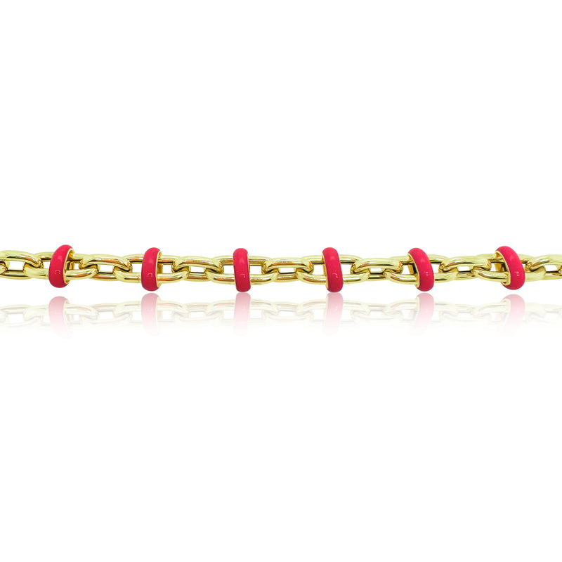 Yellow Gold Paperclip Chain Bracelet with Pink Enamel Links-ONLINE EXCLUSIVE