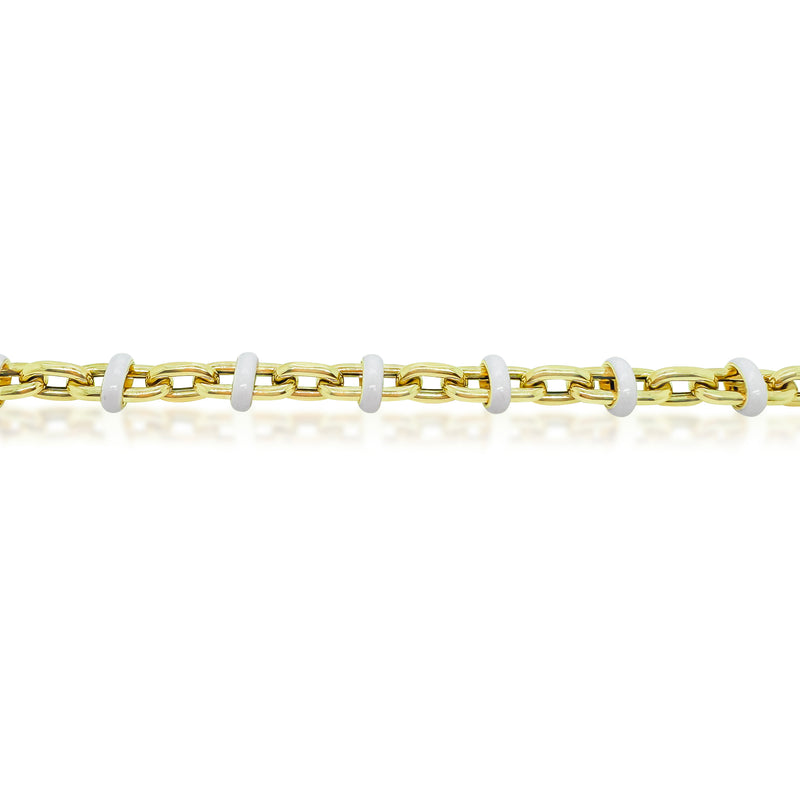 Yellow Gold Paperclip Chain Bracelet with White Enamel Links-ONLINE EXCLUSIVE