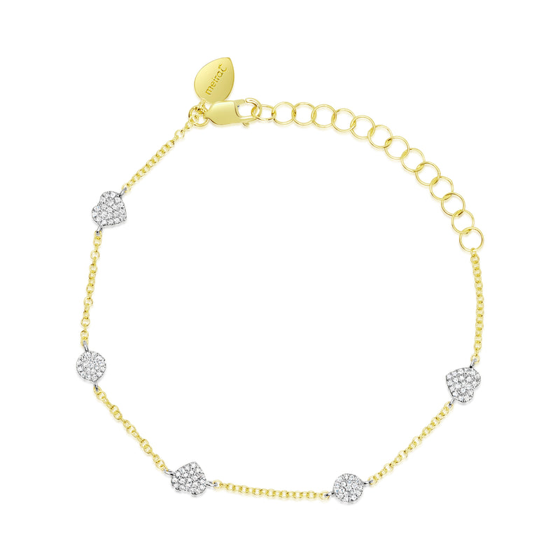 14 Kt Yellow Gold Dainty .23 Ct Diamond Heart And Circle Bracelet