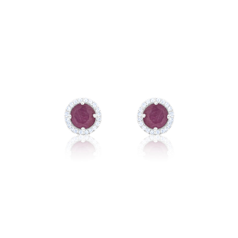 White Gold Diamond and Pink Sapphire Stud Earrings