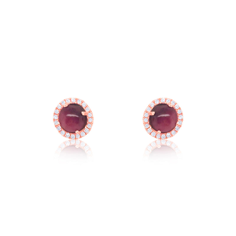 Rose Gold Diamond and Rhodonite Stud Earrings