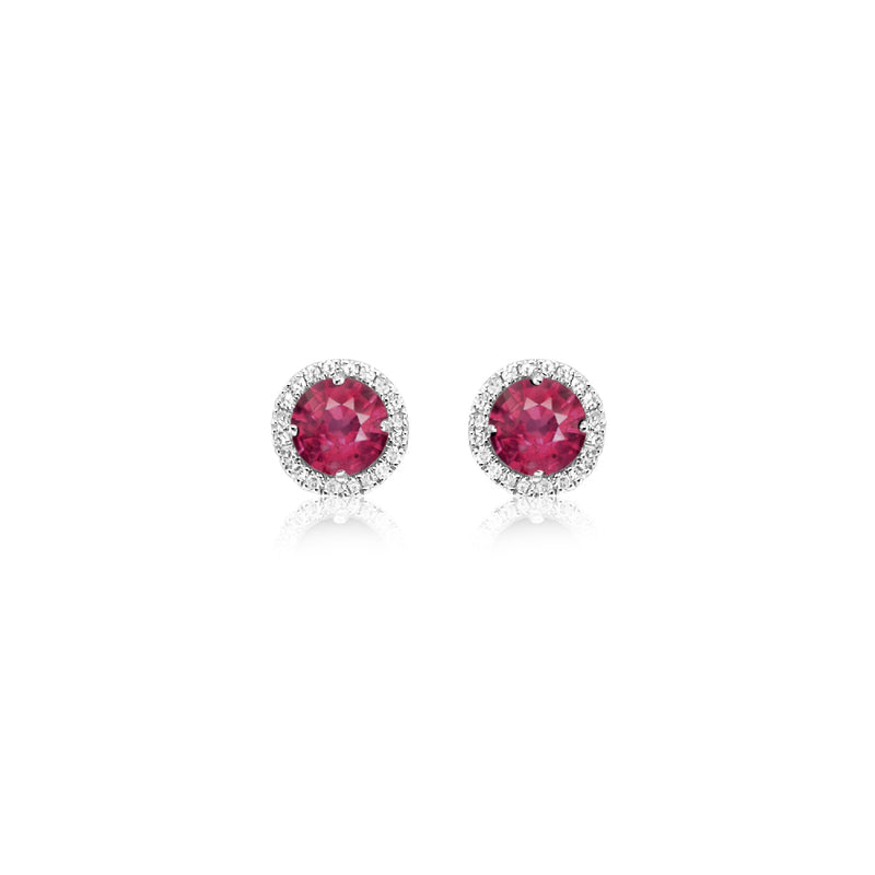 White Gold Diamond and Pink Sapphire Stud Earrings