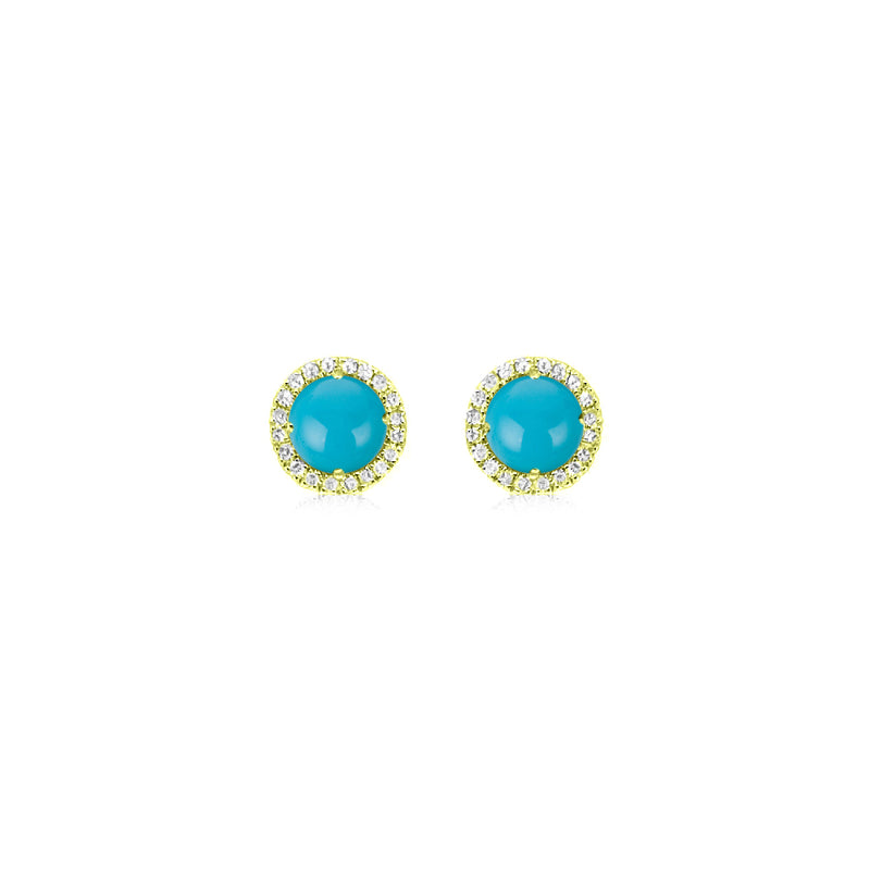 Yellow Gold Diamond and Turquoise Stud Earrings