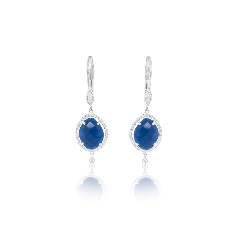 Blue Sapphire Earrings with Dangling Diamond Bezel