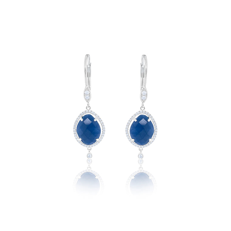 Single Blue Sapphire Earrings with Dangling Diamond Bezel