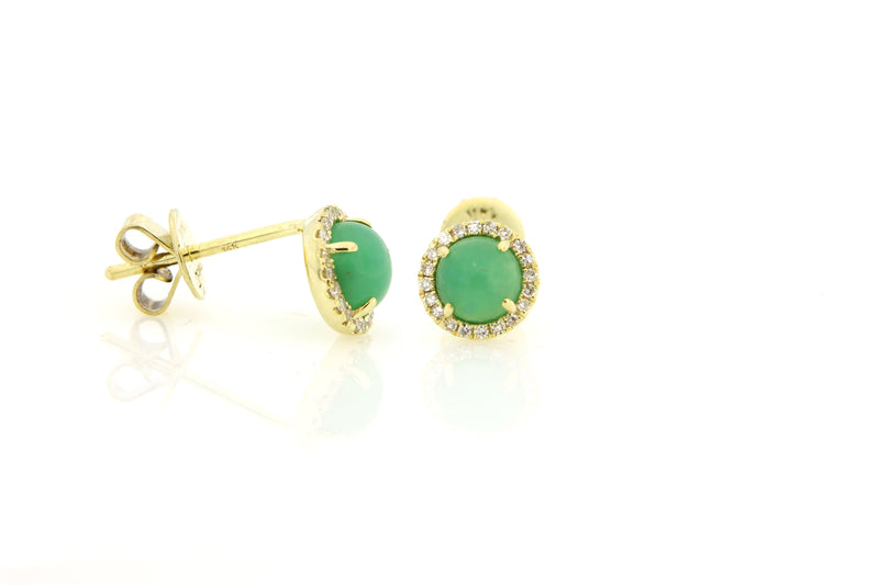 Yellow Gold Green Chrome and Diamond Studs