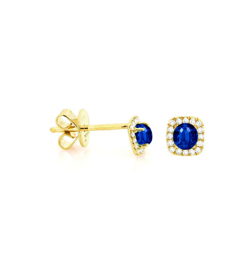 14kt Yellow Gold Diamond and Blue Sapphire Studs